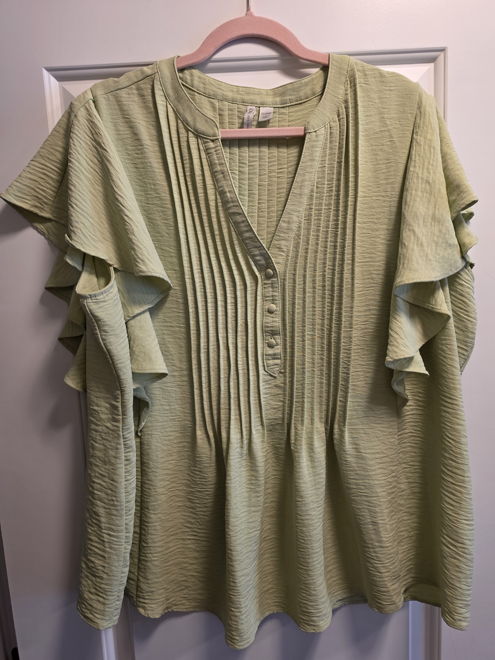 Cato Light Sage Green Pintuck Ruffle Sleeve Blouse